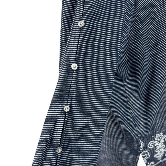 Alfred Dunner X-Large Top Striped Floral Embroidered 3/4 Sleeve Stretch Slits - Picture 4 of 9